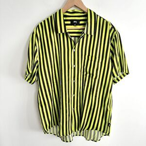 NWOT RARE Stussy Stripe Print Silk Shirt Sz M Stussy Supreme Neon Green Black